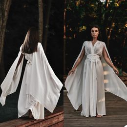 2021 white Kimono Women Sleepwear Wraps V Neck Shawl Ribbon Bathrobe Sheer Nightgown Robe Prom Maternity Dress Photography