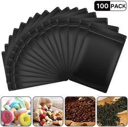100 PACK Black Mylar Bags Resealable Bags Stand Up Foil Bag(Matte/Gloss)11*16CM