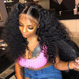 Kinky Curly Wig 360 Transparent Lace Frontal Human Hair Wigs Peruvian Remy Jerry Curlys 13x6 HDLace Closure Wigss Pre plucked with Baby Hairs For Women Bleached knots