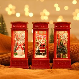 Christmas decorations Santa Claus interior phone booth small oil lamp Snowman scene layout luminous decoration gift