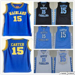 NCAA Mainland High School Vince #15 Carter Blue Basketball Jersey Black White North Carolina Tar Heels College Stitched Vince Carter Jerseys