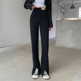 Summer Stretch Wide Leg Suit Pant Office Ladies Casual Slim Straight Pants Split Drape Long Trouser Female Plus Size 210601