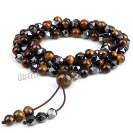 Natural Tiger Eye Onyx Strands Stone Bracelet Charm 6mm Irregular Hematite Yoga Necklace for Women Men 108 Mala Beads Bracelets Jewellery