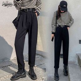 Autumn and Winter Suit Pants Wide Leg Thin Straight OL Pocket Solid Trouser Women's High Waist Drape Loose Pant 11388 210521