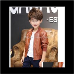 Baby Clothing Baby Maternity Drop Delivery 2021 Boys Pu Leather Jackets Big Boy Casual Coats Spring Autumn Kids Zipper Outwear Blackbrown 100