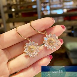 Korean Style Gold Daisy Sunflower Earrrings for Women Crystal Zircon Bling Drop Earrings Women Wedding Bohemia Jewellery Gifts