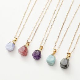 Reiki Healing Crystal Stone Pendant Necklace Irregular Natural Raw Amethyst Gemstone Necklaces for Womens