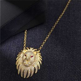 New Lion Design Exaggerated Retro Gold Colour Steampunk Zirconia Necklace For Women Girls Punk Jewellery Collier Femme Zk30 X0707