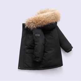 Winter White duck down Jacket For Boys Parka Real Fur Thick Warm Baby Outerwear Coat 2-12 Yrs Kids clothes Teenage clothing 211027