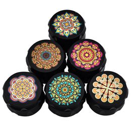 Other Smoking Accessories Drum Type Smoke Grinders 55mm Zinc Alloy Colour Printing Pattern Herb Tobacco Grinder 4 Layer Flat ZWL394