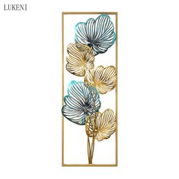 Chinese Luxury Wrought Iron Blue Gold Leaf Hanging Decoration Home Livingroom Sofa Background Wall Sticker Mural Crafts 210414