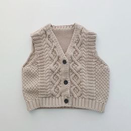 Spring New Kids Baby Sleeveless Knitted Sweaters Girls V-neck Knit Vest Tops Boys Sweaters Children Clothing 210413