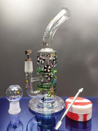 Glass bong with Colour sticker honeycomb turbine perc glass water pipe dab rig with titanium nail 18.8 mm joint zeusartshop