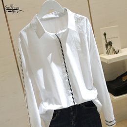 Korean Women Tops and Blouses Spring Long Sleeve Shirt Solid Plus Size Office Lady White Cotton Clothes Blusas 8930 50 210521