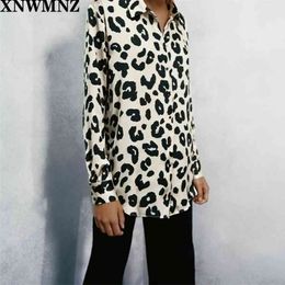 women vintage animal print oversize shirt female fashion Long sleeve satin lapel collar button-up chic tops 210520