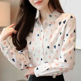 Blusas Mujer De Moda Long Sleeve Print Chiffon Blouse Women Shirts Turn Down Collar Office Ladies Tops Blouse Women B952 210426