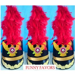 Red Feather Military Cosplay Top Hats Bar Club Music Drum Team Cap School Stage Performance Hat Uniform Cosplay Props