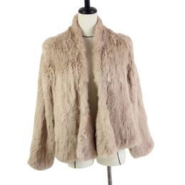 Knitted Rabbit Fur Coat Slim Jack Real Hand Genuine Jacket/ Sheared 211018