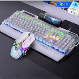 RGB Backlit Keyboard True Mechanical Metal Panel Gaming Keyboards Colorful Rainbow Backlights USB Wired Gamers for Desktop Laptop