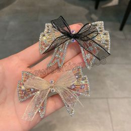 Shiny Rhinestone Bowknot Hair Clips New Fashion Hairpin With Ribbon Cute Korean Style Hair Styling For Women Girl Hair Accessories