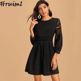 Elegant Women Dress O Neck Three Quarter Sleeve Slim Party Night Sexy Mini High Waist Fashion Office Lady Black Vestidos 210513