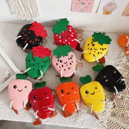 Cartoon Strawberry Girls Shoulder Crossbody Bags Cute Children's Coin Purse Wallet Patent Leather Baby Kids Mini Chain Handbags