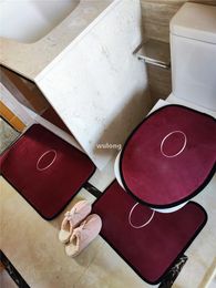 Wine Red Luxury Toilet Mat 3 Pcs Set Antiskid Bath Pads Soft Water Absorption Anti -Slip Carpet Toilet Mats Rugs For Bathroom x1