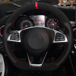 Car Steering Wheel Cover DIY Black Genuine Leather Suede For Mercedes Benz C200 C250 C300 Sport CLA220 B250 B260 A200 A250