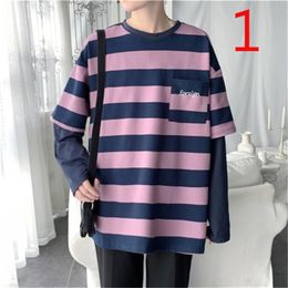 Long-sleeved T-shirt men's autumn cotton loose solid Colour bottoming shirt trend students 210420