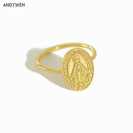 ANDYWEN 100% 925 Sterling Silver Queen Oval Rings Jewelry Rock Punk Jewels Resizable Adjutsable Fashion 210608