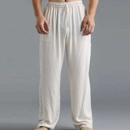 men pants trousers fashion Plus Size Men Cotton Linen Long Pants Elastic Waist Loose Straight Trousers X0723