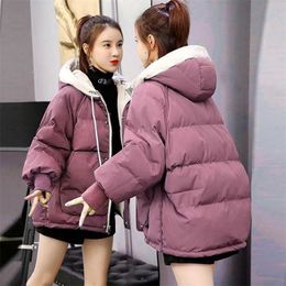 Winter Coat Women Fashion Jacket Short Warm Cotton Padded Parka Outwear Hooded Solid Female Plus Thicken 211013