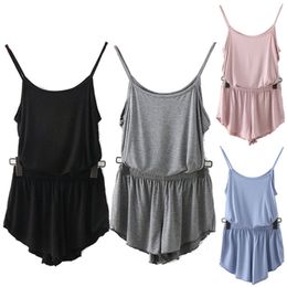 Summer Women Sleepwear Nightwear Camisole Shorts Suit Home Solid Pyjamas Set Sling Sleeveless Loose Soft Underwear Sleepwear Set Q0706