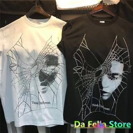 Casual Print Short Sleeve T-shirt Think Different Men Women Face Spider Web Graphical High Quality Cotton Tops Tee