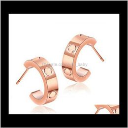 Jewellery Drop Delivery 2021 Screw Thread Earring Rose Titanium Steel Stud 18K Gold Half Open Earrings Sntfh