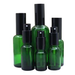 Empty Green Glass Refillable Bottle Black Spray Lotion Pump Lid Portable Cosmetic Packaging Essential Oil Vials Container 5ml 10ML 15ML 20ML 30ML 50ML 100ML
