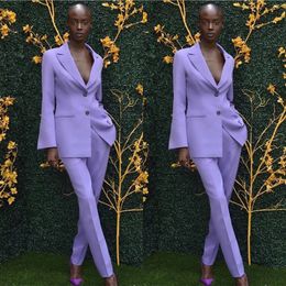 Fashion Spring Winter Purple Mother of the Bride Pants Suits Women Business Formal Work Wear 2 Piece Sets Office Uniform