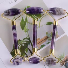 wholesale Natural Amethyst crystal Head massager For Face stick purple quartz stone Roller Anti Cellulite massage with retail box