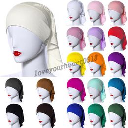 Islamic Muslim Women's Head Scarf Cotton Underscarf Hijab Cover Headwrap Bonnet Plain Hijabs Caps Hat Women Under Scarf