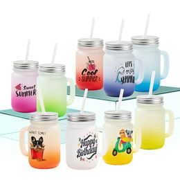 Sublimation Drinkware Tumblers 15oz Frosted Mason Jars with Handle DIY Multi-Color Glasses Heat Transfer Wine Tumbler Beer Cups 8 Colour Mugs