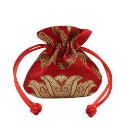10pcs Mini Cute Chinese style New year Gift Bags Party Favor Silk Brocade Drawstring Packaging Pouches Handmade Sachet Satin Jewelry Pouch 8x8cm