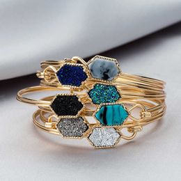 New Arrival Classic Bracelet Bangle Gold Silver Color Metal Bracelet Jewelry for Women Resin Crystal Quartz Druzy Jewelry Q0719