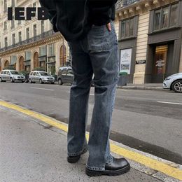 IEFB Autumn vintage jeans men's Korean fashion straight tube loose casual pants split bottoms trendy denim trousers 9Y4515 211108