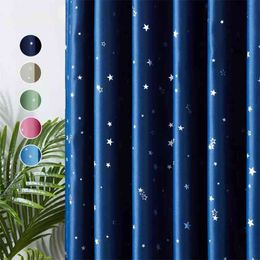 Silver Star Children Blackout Curtain For Living Room Blue/Pink Cortinas Kids Boy Girl Bedroom White Tulle Curtain Window 210712