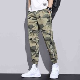 Casual Pants Men's Summer Thin Ice Silk Camouflage Loose Trousers Fashion Male Sports Cropped Harem Cargo Pants Sweatpants 5XL G220224