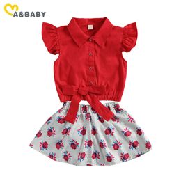 0-24M Summer born Infant Baby Girls Red Clothes Set Valentine day Outfits Shirt Ruffles Shorts Bloomers Costumes 210515