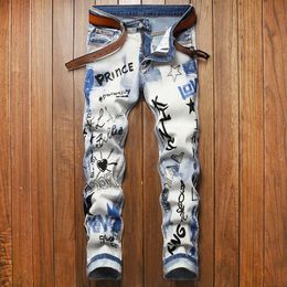 Jean Homme Men's Letter Embroidery Jeans Hole Patch Biker Pants High Quality Male Casual Designer Fashion Streetwear Hip Hop