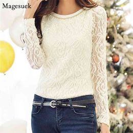Korean Elegant Women Blouse Vintage Floral Lace Shirt Plus Size Long Sleeve Chiffon Blusas 651E05 210512