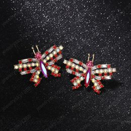 Fashion Glass Rhinestone Butterfly Earring for Women Trendy Sweet Crystal Stud Earrings Jewelry Gift Party