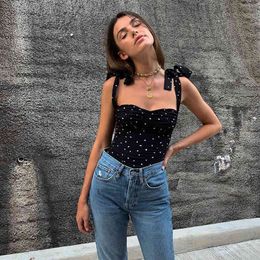 Spring Summer Fashion Lace Up Print Crop Tops Women Strapless Sleeveless Black Cropped T-Shirts Summer Sexy Streetwear Tops 210426